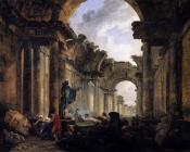 休伯特罗伯特 - Imaginary View of the Grande Galerie in the Louvre in Ruins